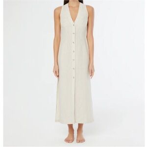 NEW Onia Air Linen Button Front V-Neck Sleeveless Maxi Dress White Size XL